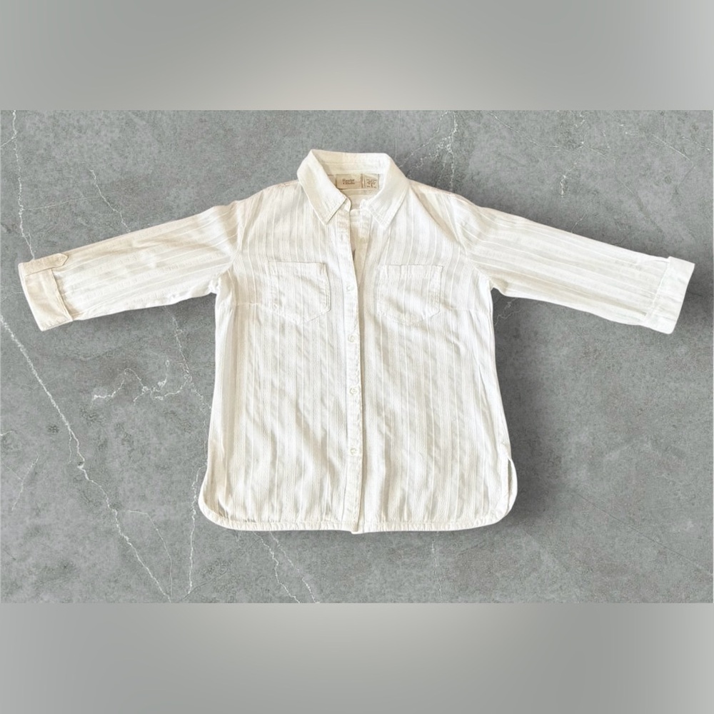 Baxter & Wells White Button Up Tab Sleeve Pockets Collared Rounded Hemline Vents